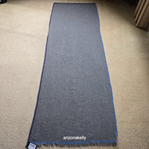 NWT Drake's Wool Cashmere Scarf Grey with Blue Border - Picture 13 of 16